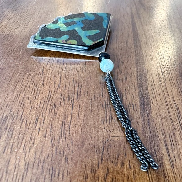 Alone Larsen Sterling Silver Brooch Modernist w Inlay Tassel "Romance Series" - Picture 5 of 13